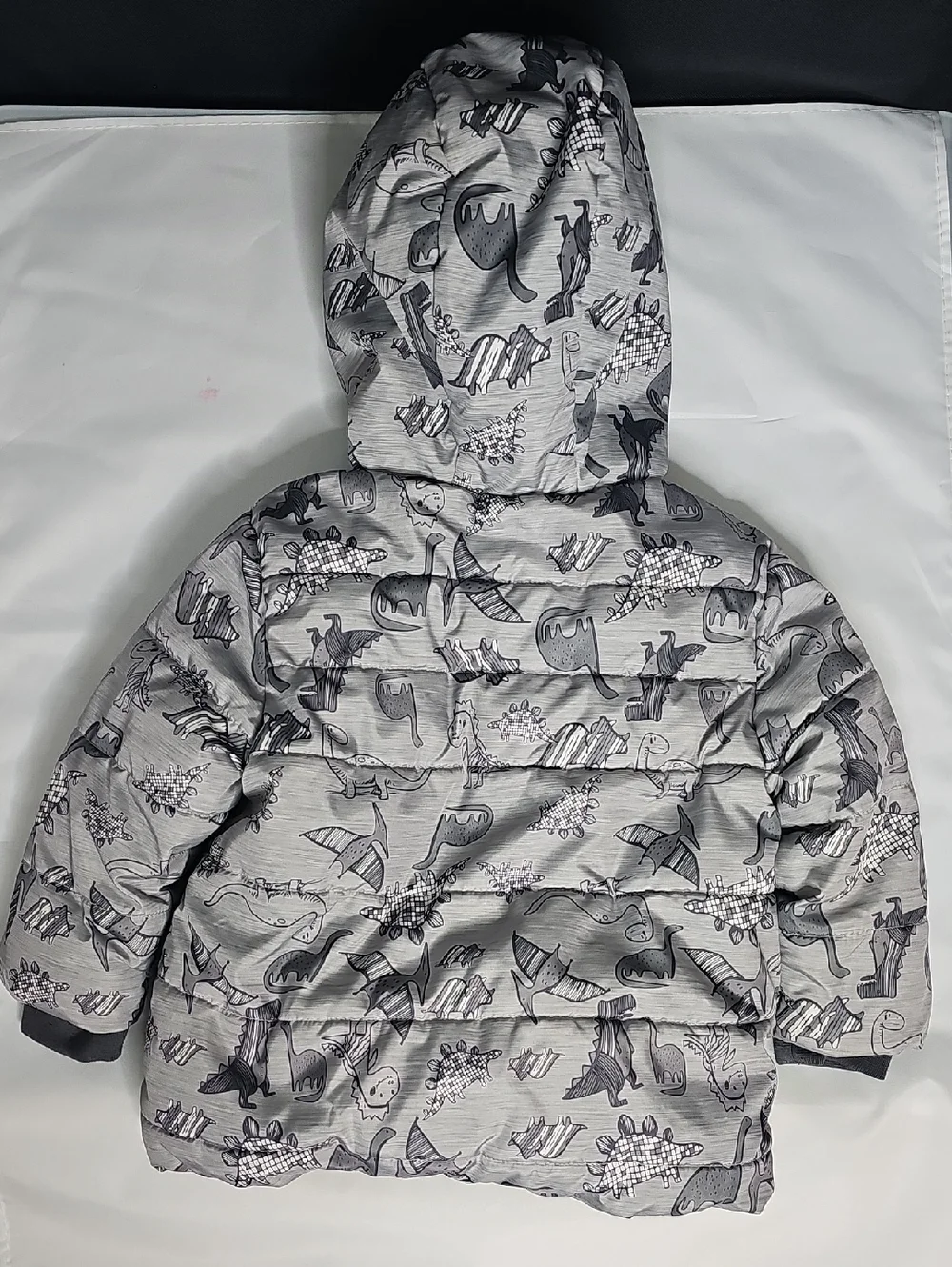 Swiss Tech Gray Dinosaur Print Puffer Jacket with Hood - Picture 2 of 6